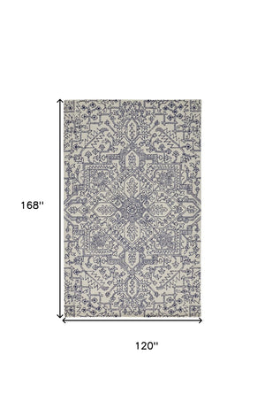 HomeRoots 10' Hand-Tufted Wool Oriental Area Rug in White and Gray - Elegant, Durable, and Stain-Resistant Design 10' X 14' 566148