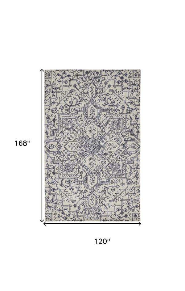 HomeRoots 10' Hand-Tufted Wool Oriental Area Rug in White and Gray - Elegant, Durable, and Stain-Resistant Design 10' X 14' 566148