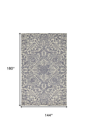 HomeRoots 10' Hand-Tufted Wool Oriental Area Rug in White and Gray - Elegant, Durable, and Stain-Resistant Design 12' X 15' 566149
