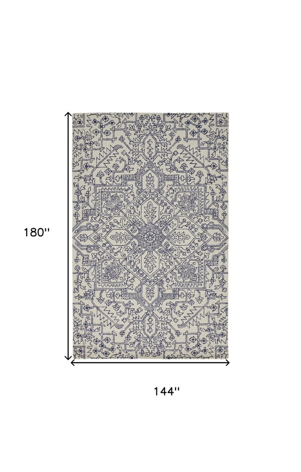 HomeRoots 10' Hand-Tufted Wool Oriental Area Rug in White and Gray - Elegant, Durable, and Stain-Resistant Design 12' X 15' 566149