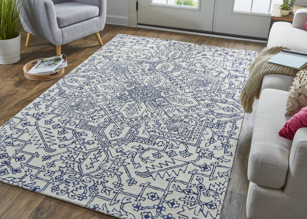 HomeRoots 10' Hand-Tufted Wool Oriental Area Rug in White and Gray - Elegant, Durable, and Stain-Resistant Design 12' X 15' 566149
