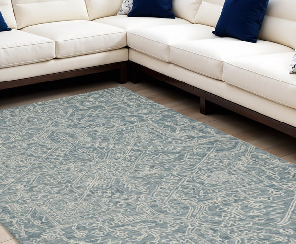 HomeRoots 10' Hand-Tufted Wool Oriental Area Rug in White and Gray - Elegant, Durable, and Stain-Resistant Design 10' X 14' 566152