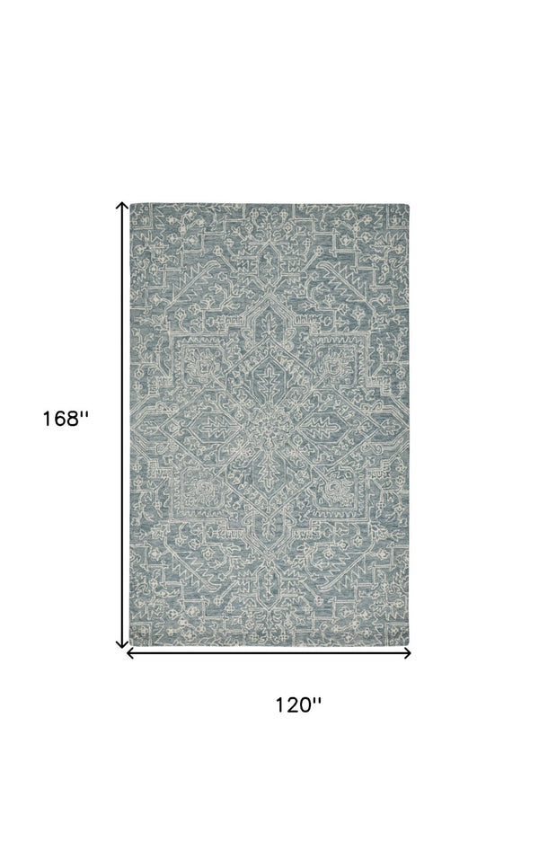 HomeRoots 10' Hand-Tufted Wool Oriental Area Rug in White and Gray - Elegant, Durable, and Stain-Resistant Design 10' X 14' 566152