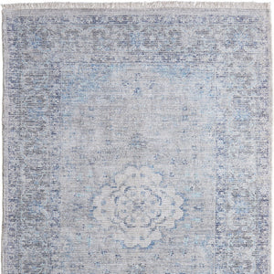 HomeRoots 4' Hand-Woven Distressed Oriental Area Rug in Gray, Blue, and Ivory with Classic Fringe Detail 4' X 6' 566157