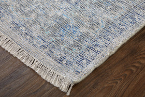 HomeRoots 4' Hand-Woven Distressed Oriental Area Rug in Gray, Blue, and Ivory with Classic Fringe Detail 5' X 8' 566158
