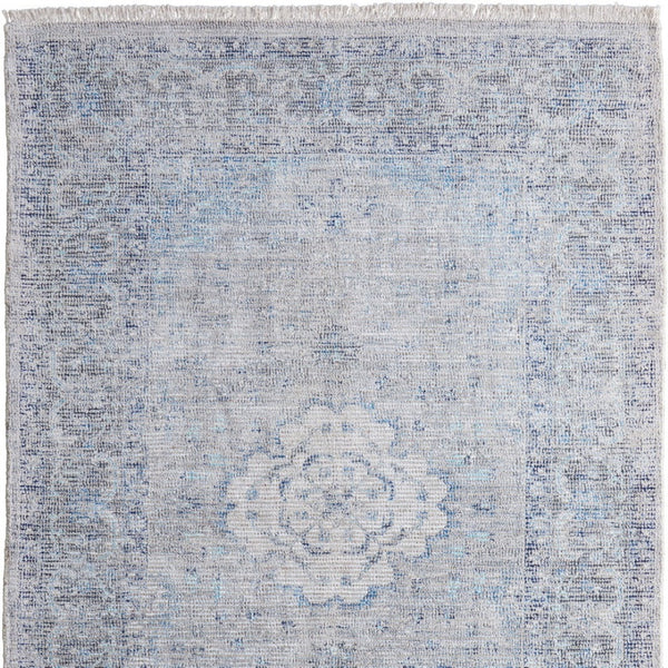 HomeRoots 4' Hand-Woven Distressed Oriental Area Rug in Gray, Blue, and Ivory with Classic Fringe Detail 5' X 8' 566158