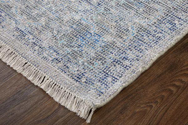 HomeRoots 4' Hand-Woven Distressed Oriental Area Rug in Gray, Blue, and Ivory with Classic Fringe Detail 8' X 10' 566159