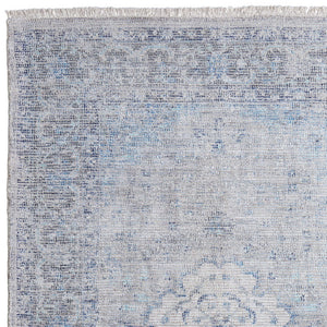 HomeRoots 4' Hand-Woven Distressed Oriental Area Rug in Gray, Blue, and Ivory with Classic Fringe Detail 8' X 10' 566159