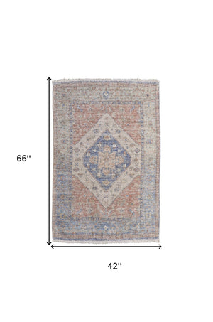 HomeRoots 4' Hand-Woven Distressed Abstract Area Rug in Rich Red, Blue & Ivory - Artisan Crafted Elegance 4' X 6' 566163