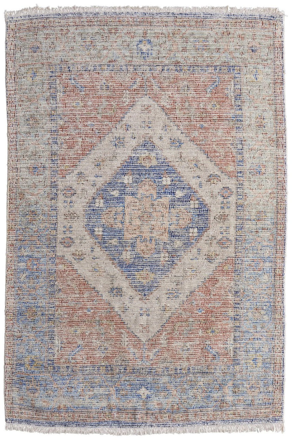 HomeRoots 4' Hand-Woven Distressed Abstract Area Rug in Rich Red, Blue & Ivory - Artisan Crafted Elegance 4' X 6' 566163