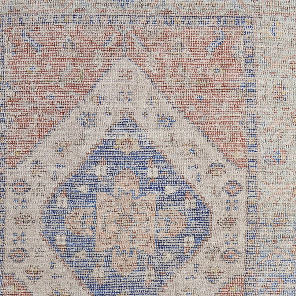 HomeRoots 4' Hand-Woven Distressed Abstract Area Rug in Rich Red, Blue & Ivory - Artisan Crafted Elegance 5' X 8' 566164