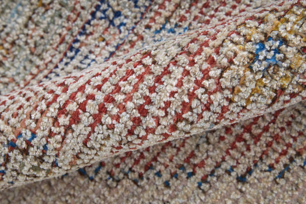 HomeRoots 4' Hand-Woven Distressed Abstract Area Rug in Rich Red, Blue & Ivory - Artisan Crafted Elegance 8' X 10' 566165