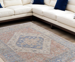 HomeRoots 4' Hand-Woven Distressed Abstract Area Rug in Rich Red, Blue & Ivory - Artisan Crafted Elegance 8' X 10' 566165