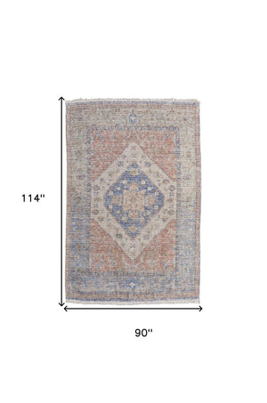 HomeRoots 4' Hand-Woven Distressed Abstract Area Rug in Rich Red, Blue & Ivory - Artisan Crafted Elegance 8' X 10' 566165