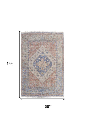 HomeRoots 4' Hand-Woven Distressed Abstract Area Rug in Rich Red, Blue & Ivory - Artisan Crafted Elegance 9' X 12' 566166