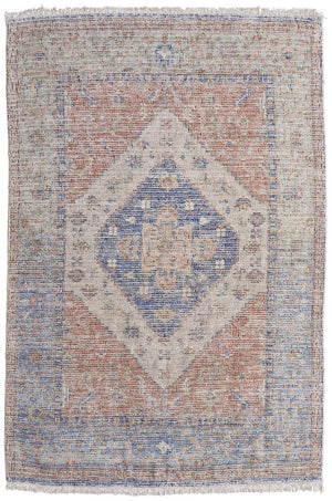 HomeRoots 4' Hand-Woven Distressed Abstract Area Rug in Rich Red, Blue & Ivory - Artisan Crafted Elegance 9' X 12' 566166