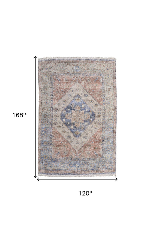 HomeRoots 4' Hand-Woven Distressed Abstract Area Rug in Rich Red, Blue & Ivory - Artisan Crafted Elegance 10' X 14' 566167