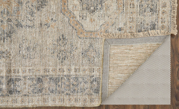 HomeRoots 4' Hand Woven Tan and Gray Oriental Area Rug - Vintage Charm with Distressed Design and Fringe 4' X 6' 566169