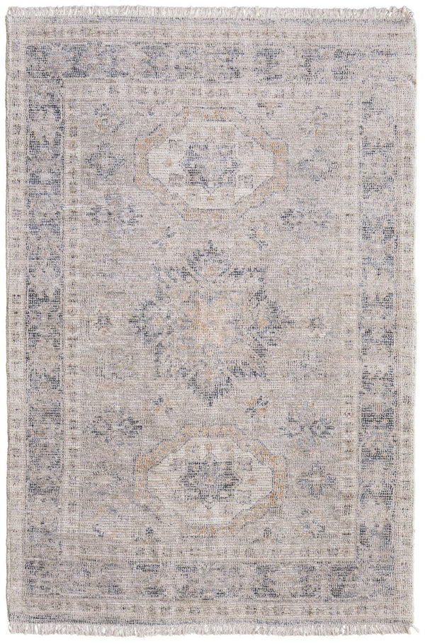 HomeRoots 4' Hand Woven Tan and Gray Oriental Area Rug - Vintage Charm with Distressed Design and Fringe 5' X 8' 566170
