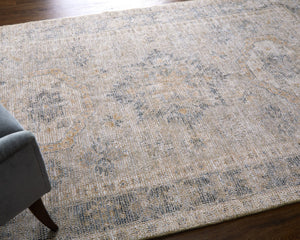 HomeRoots 4' Hand Woven Tan and Gray Oriental Area Rug - Vintage Charm with Distressed Design and Fringe 5' X 8' 566170