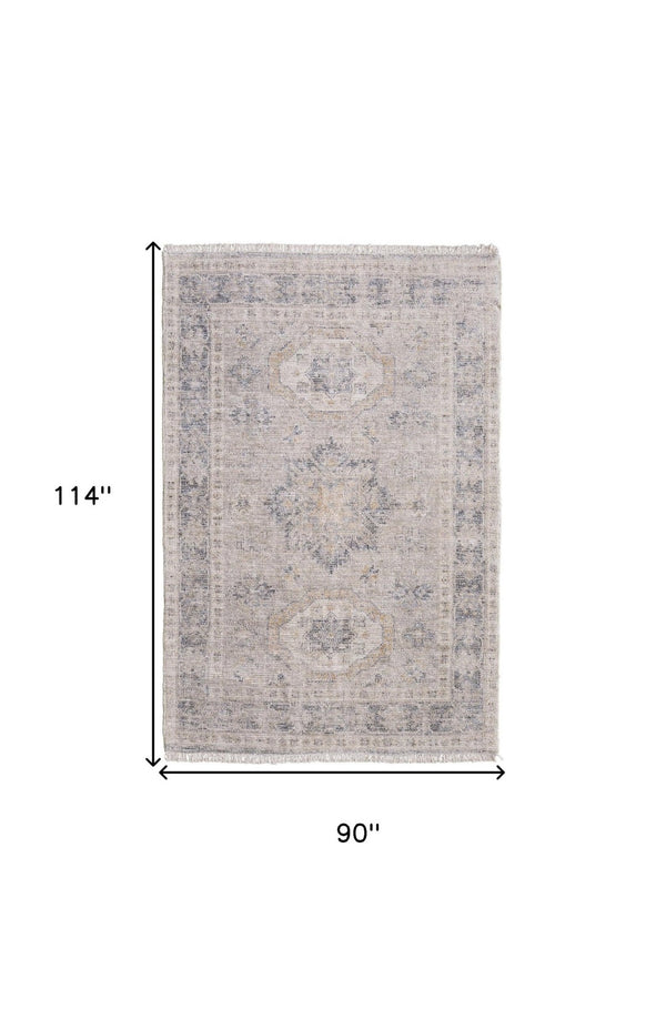 HomeRoots 4' Hand Woven Tan and Gray Oriental Area Rug - Vintage Charm with Distressed Design and Fringe 8' X 10' 566171