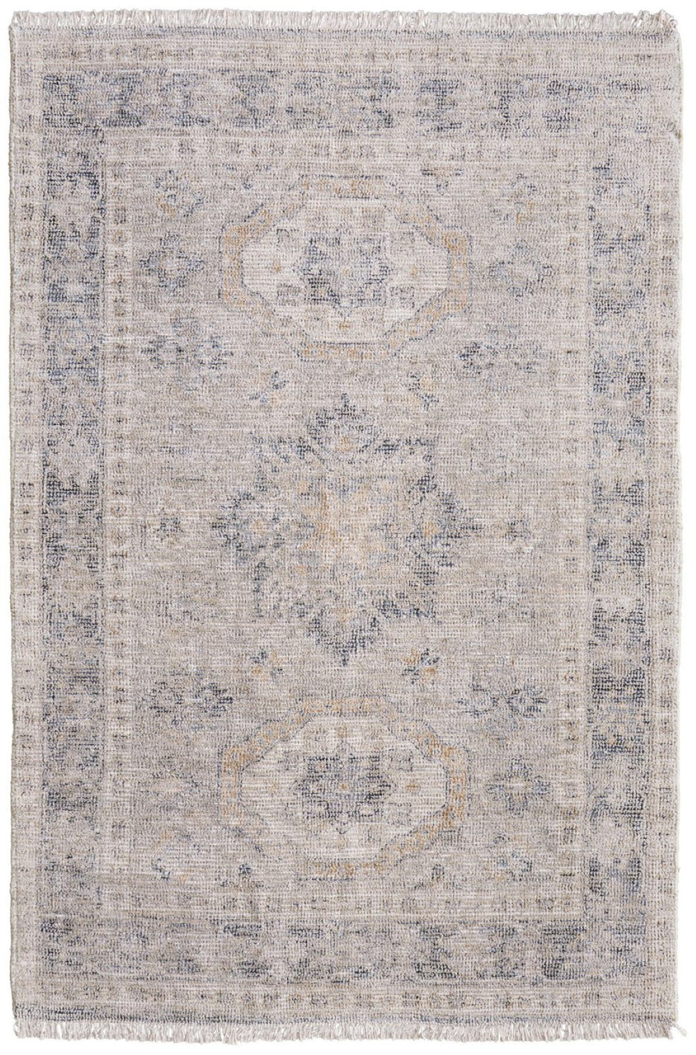 HomeRoots 4' Hand Woven Tan and Gray Oriental Area Rug - Vintage Charm with Distressed Design and Fringe 9' X 12' 566172