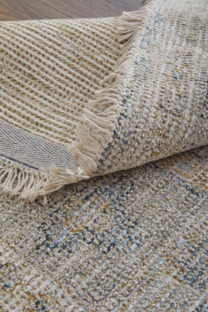 HomeRoots 4' Hand Woven Tan and Gray Oriental Area Rug - Vintage Charm with Distressed Design and Fringe 9' X 12' 566172