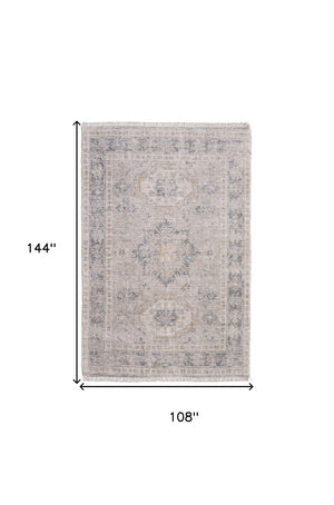 HomeRoots 4' Hand Woven Tan and Gray Oriental Area Rug - Vintage Charm with Distressed Design and Fringe 9' X 12' 566172