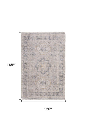 HomeRoots 4' Hand Woven Tan and Gray Oriental Area Rug - Vintage Charm with Distressed Design and Fringe 10' X 14' 566173