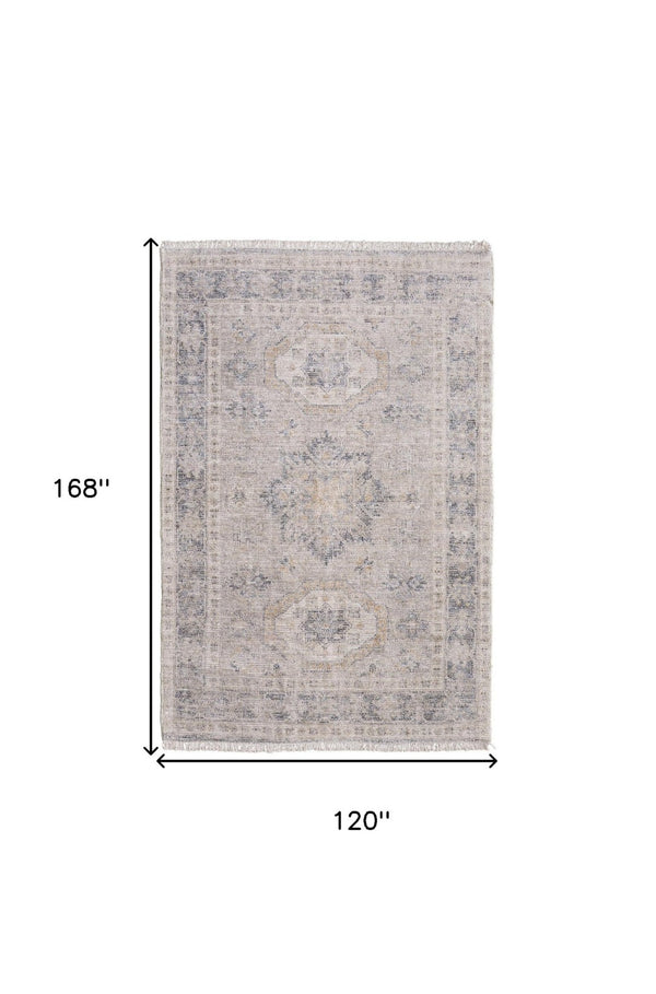 HomeRoots 4' Hand Woven Tan and Gray Oriental Area Rug - Vintage Charm with Distressed Design and Fringe 10' X 14' 566173