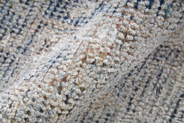 HomeRoots 4' Hand-Woven Abstract Area Rug in Gray-Blue and Taupe - Distressed Design with Fringed Edges 5' X 8' 566176