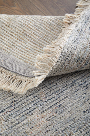 HomeRoots 4' Hand-Woven Abstract Area Rug in Gray-Blue and Taupe - Distressed Design with Fringed Edges 5' X 8' 566176