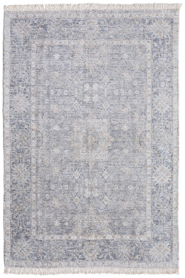 HomeRoots 4' Hand-Woven Abstract Area Rug in Gray-Blue and Taupe - Distressed Design with Fringed Edges 5' X 8' 566176