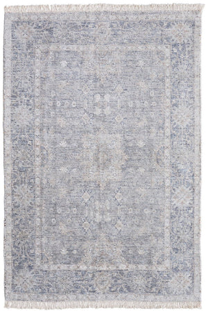 HomeRoots 4' Hand-Woven Abstract Area Rug in Gray-Blue and Taupe - Distressed Design with Fringed Edges 5' X 8' 566176