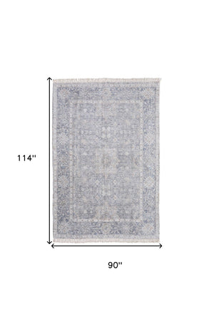 HomeRoots 4' Hand-Woven Abstract Area Rug in Gray-Blue and Taupe - Distressed Design with Fringed Edges 8' X 10' 566177