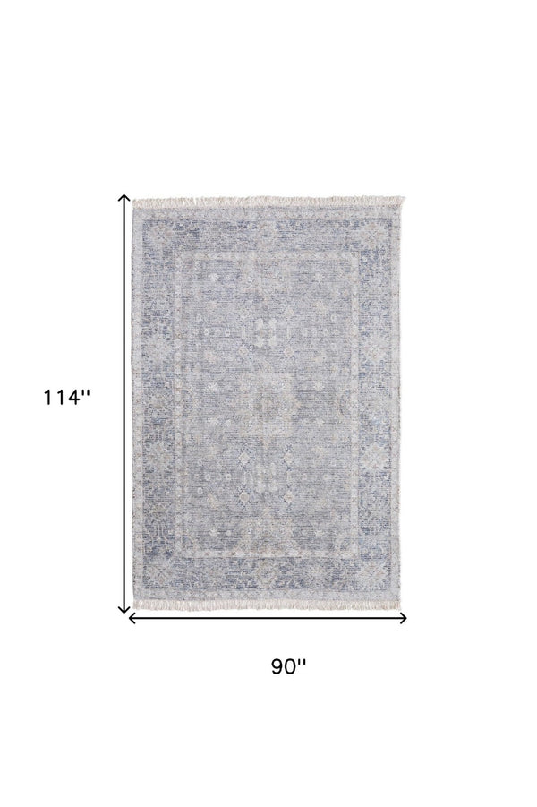 HomeRoots 4' Hand-Woven Abstract Area Rug in Gray-Blue and Taupe - Distressed Design with Fringed Edges 8' X 10' 566177