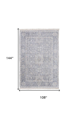 HomeRoots 4' Hand-Woven Abstract Area Rug in Gray-Blue and Taupe - Distressed Design with Fringed Edges 9' X 12' 566178