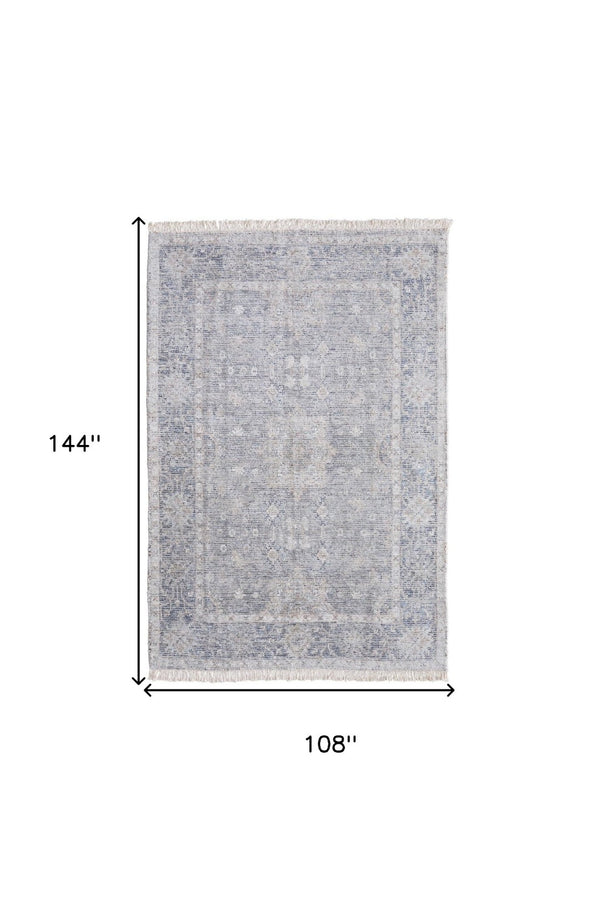 HomeRoots 4' Hand-Woven Abstract Area Rug in Gray-Blue and Taupe - Distressed Design with Fringed Edges 9' X 12' 566178