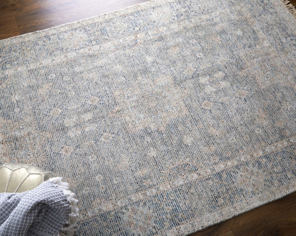 HomeRoots 4' Hand-Woven Abstract Area Rug in Gray-Blue and Taupe - Distressed Design with Fringed Edges 10' X 14' 566179