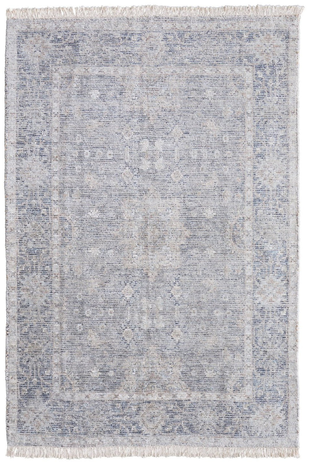 HomeRoots 4' Hand-Woven Abstract Area Rug in Gray-Blue and Taupe - Distressed Design with Fringed Edges 10' X 14' 566179