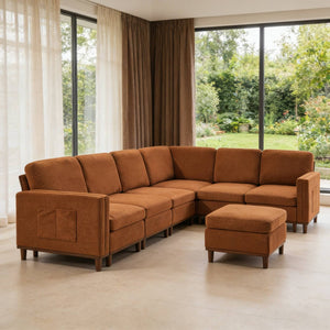 English Elm Modern Modular Sectional Sofa Plush Fabric Upholstery Reconfigurable Living Room Seating Orange W2085S00114