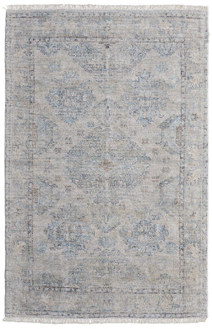 HomeRoots 4' Gray Blue and Taupe Hand-Woven Distressed Area Rug with Fringe for Timeless Home Elegance 4' X 6' 566181