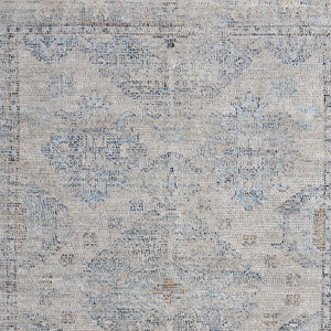 HomeRoots 4' Gray Blue and Taupe Hand-Woven Distressed Area Rug with Fringe for Timeless Home Elegance 5' X 8' 566182