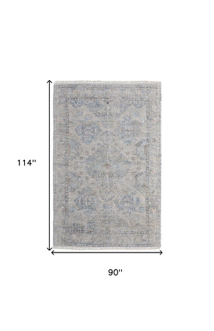 HomeRoots 4' Gray Blue and Taupe Hand-Woven Distressed Area Rug with Fringe for Timeless Home Elegance 8' X 10' 566183