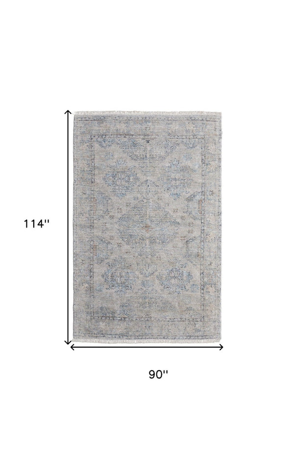 HomeRoots 4' Gray Blue and Taupe Hand-Woven Distressed Area Rug with Fringe for Timeless Home Elegance 8' X 10' 566183