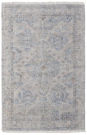 HomeRoots 4' Gray Blue and Taupe Hand-Woven Distressed Area Rug with Fringe for Timeless Home Elegance 9' X 12' 566184