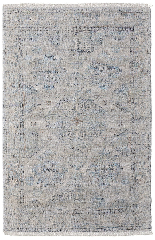 HomeRoots 4' Gray Blue and Taupe Hand-Woven Distressed Area Rug with Fringe for Timeless Home Elegance 9' X 12' 566184