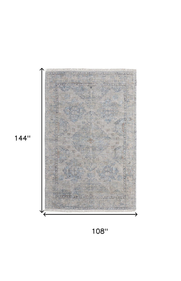 HomeRoots 4' Gray Blue and Taupe Hand-Woven Distressed Area Rug with Fringe for Timeless Home Elegance 9' X 12' 566184