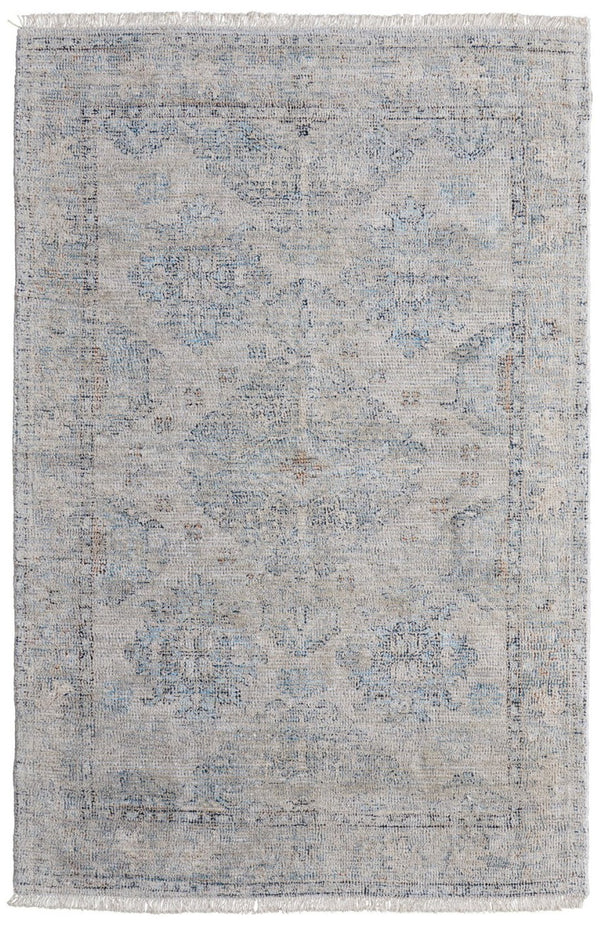 HomeRoots 4' Gray Blue and Taupe Hand-Woven Distressed Area Rug with Fringe for Timeless Home Elegance 9' X 12' 566184