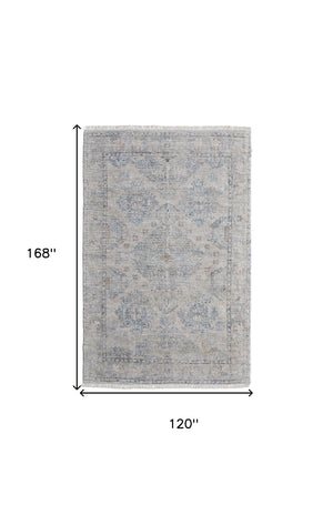 HomeRoots 4' Gray Blue and Taupe Hand-Woven Distressed Area Rug with Fringe for Timeless Home Elegance 10' X 14' 566185